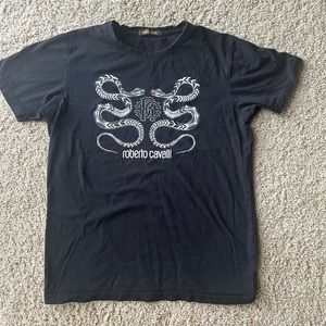 Roberto Cavalli designer black tshirt, runs small S-M